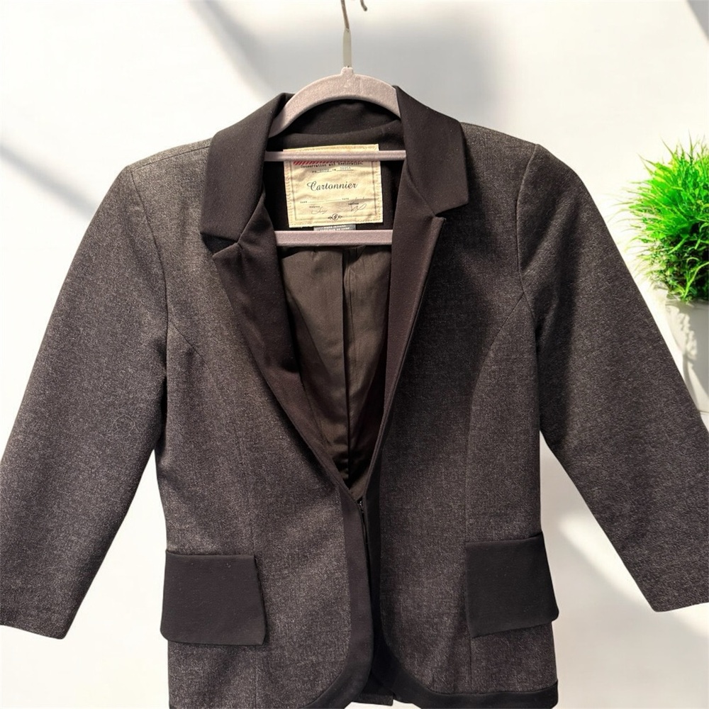 Anthropologie Cartonnier Hadley Gray Black Tuxedo Peplum Blazer Jacket 0P